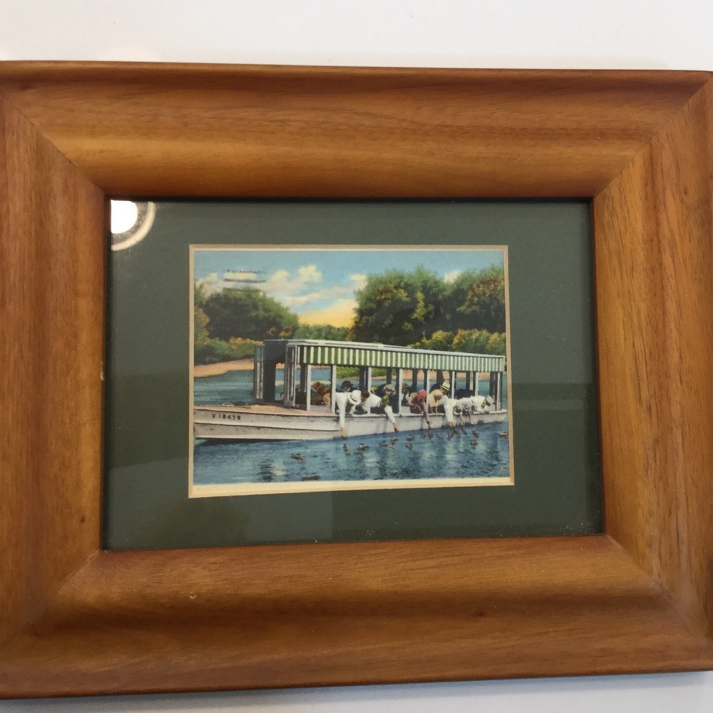 Vintage Boat Feeding the Ducks” Print  in Wood Frame